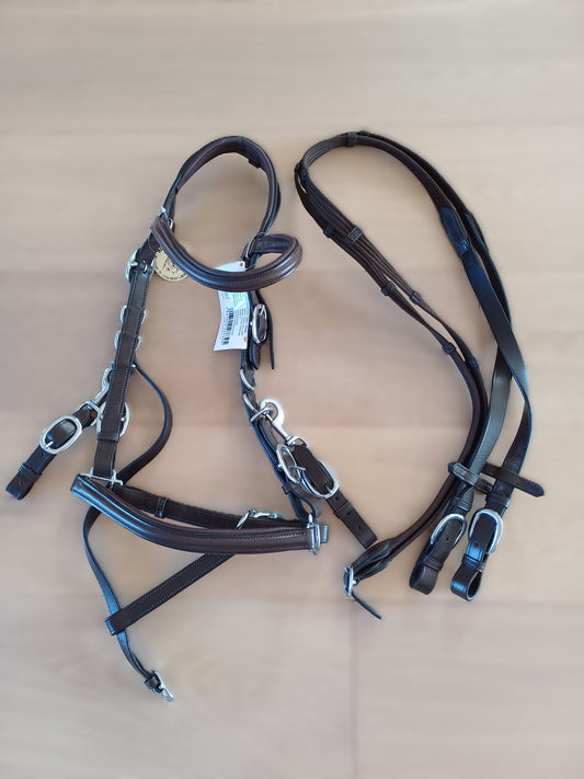 Bridon Kieffer de rando (le mors se détache) + rênes marron Full